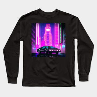 Retrofuturistic cyberpunk car and a skyscraper Long Sleeve T-Shirt